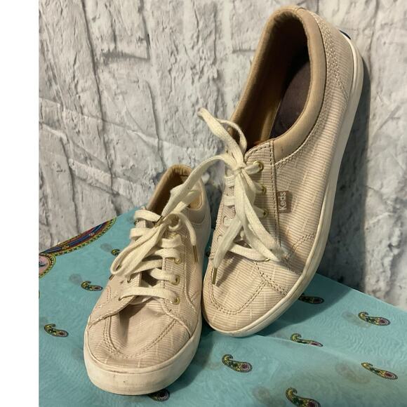 KEDS Size 6 Sneakers Tan White Pinstriped Excellent - Picture 7 of 15